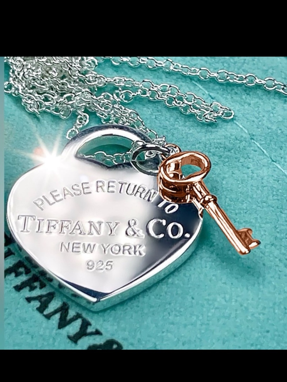 Authentic TIFFANY & Co 925 Silver and Rose-gold Heart Key Pendant Necklace - Picture 10 of 11